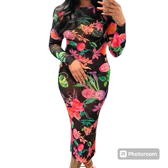 Venus sz M Midi Floral Long Sleeve Dress - Picture 3 of 11